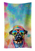 Pug Hippie Dawg Kitchen Towel Velour Plush Front and Cotton Loop Back Machine Washable
