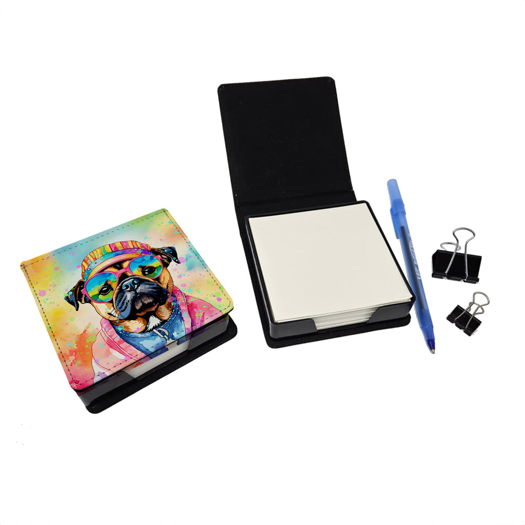 Pug Hippie Dawg PU Leather Note Paper Holder with Artist-Designed Cover, Desk Accessory, Office Gift