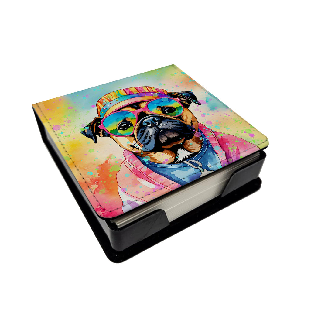 Pug Hippie Dawg PU Leather Note Paper Holder with Artist-Designed Cover, Desk Accessory, Office Gift