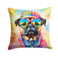 Pug Hippie Dawg Decorative Throw Pillow 14x14 Indoor Outdoor Accent Cushion, Fabric Cover with Insert for Sofa, Bed, Porch & Living Room