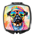 Pug Hippie Dawg Compact Mirror Decorative Travel Makeup Mirror for Women Girls Gifts Pocket Makeup Mirror Folding Handheld