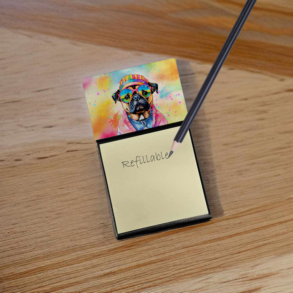 Pug Hippie Dawg Watercolor Sticky Note Holder Refillable Dispenser Desk Accessory 3x3 Pad Gift