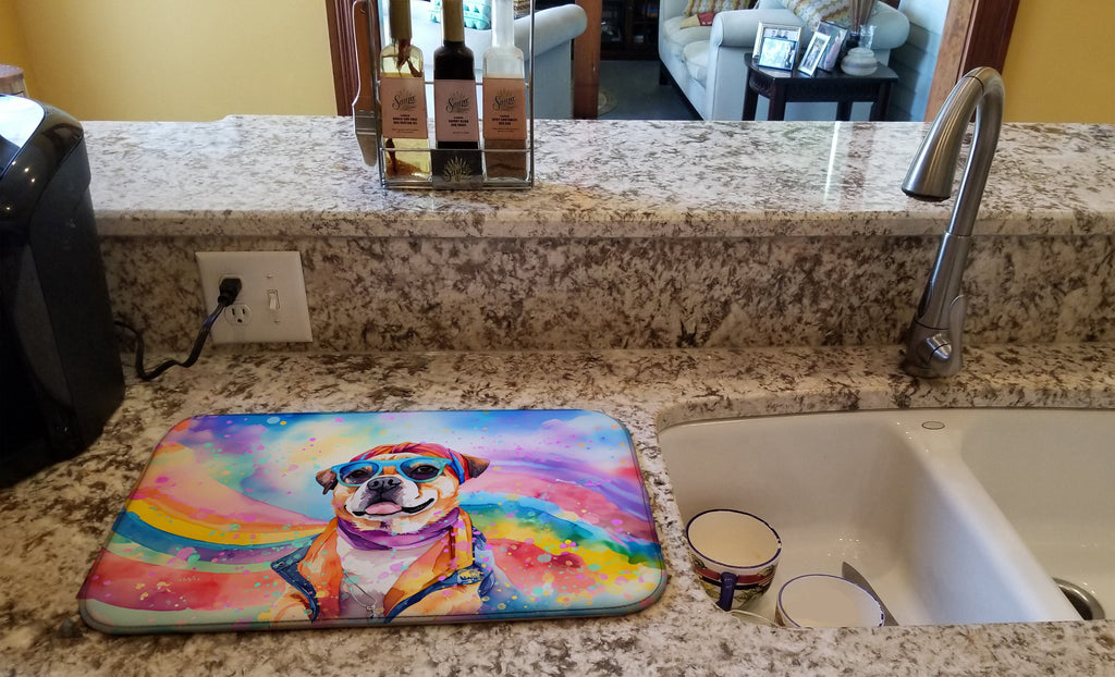 Pug Hippie Dawg Dish Drying Mat Absorbent Dish Drying Mat Pad for Kitchen Counter Dish Drainer Mat for Countertop, 14 x 21", Multicolor