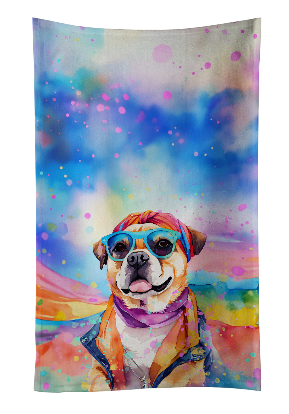 Pug Hippie Dawg Kitchen Towel Velour Plush Front and Cotton Loop Back Machine Washable