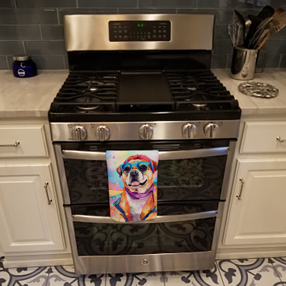 Pug Hippie Dawg Kitchen Towel Velour Plush Front and Cotton Loop Back Machine Washable