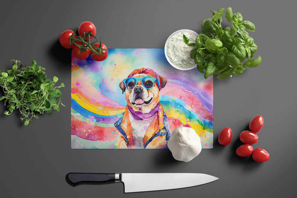 Pug Hippie Dawg Cutting Board Tempered Glass Kitchen Cutting Surface, Heat Resistant Chopping, Non-Slip Feet, Food Prep & Serving