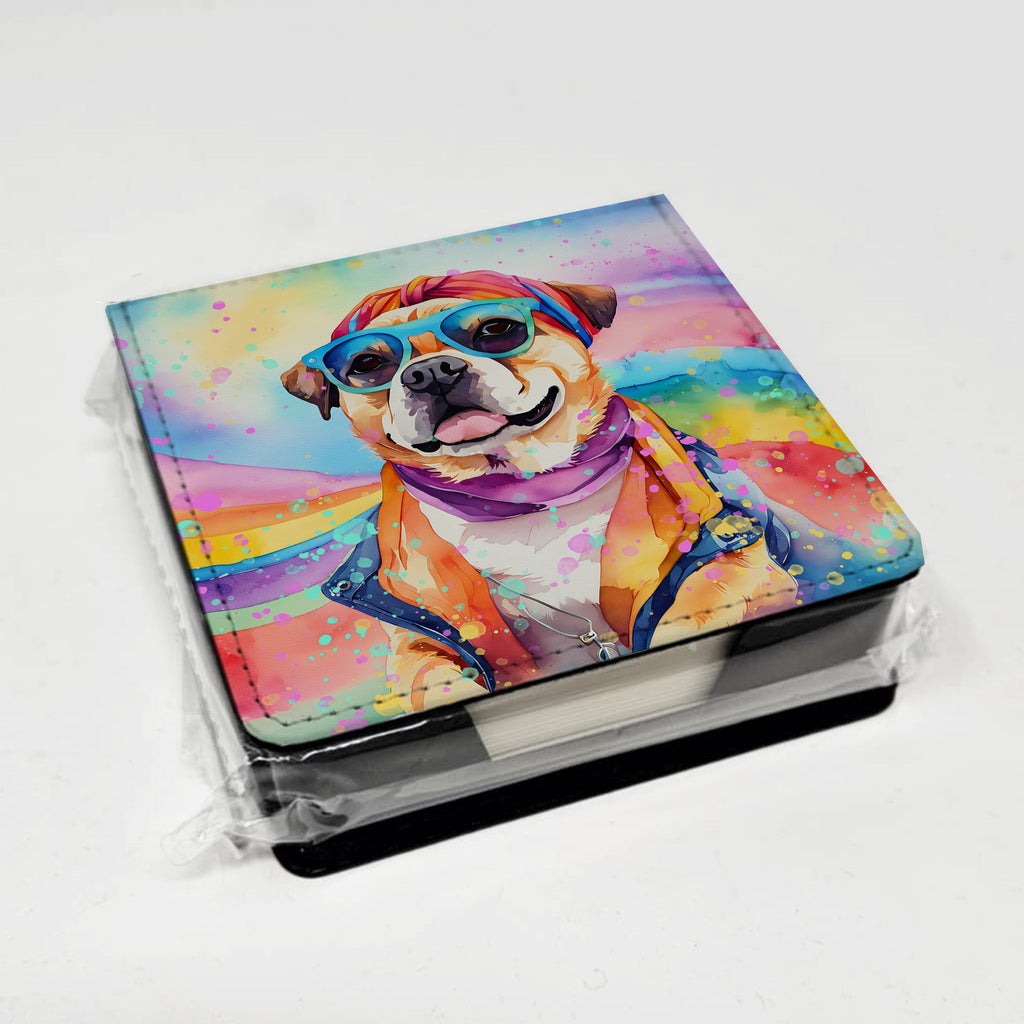 Pug Hippie Dawg PU Leather Note Paper Holder with Artist-Designed Cover, Desk Accessory, Office Gift
