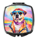 Pug Hippie Dawg Compact Mirror Decorative Travel Makeup Mirror for Women Girls Gifts Pocket Makeup Mirror Folding Handheld