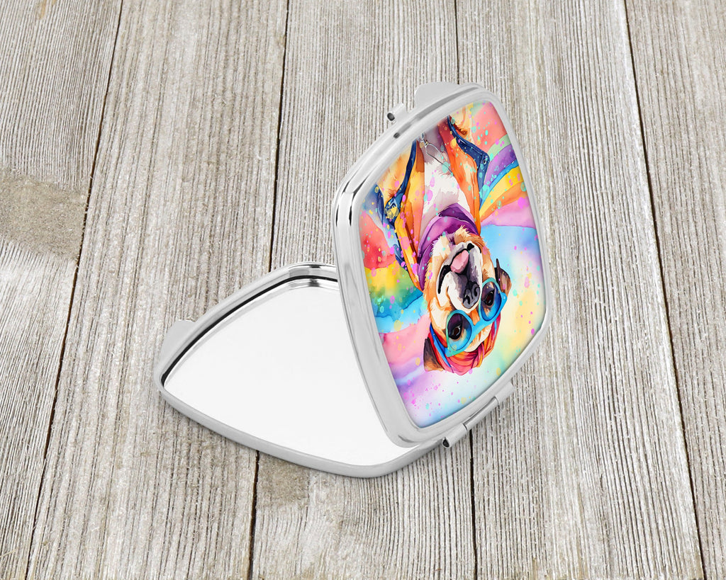 Pug Hippie Dawg Compact Mirror Decorative Travel Makeup Mirror for Women Girls Gifts Pocket Makeup Mirror Folding Handheld