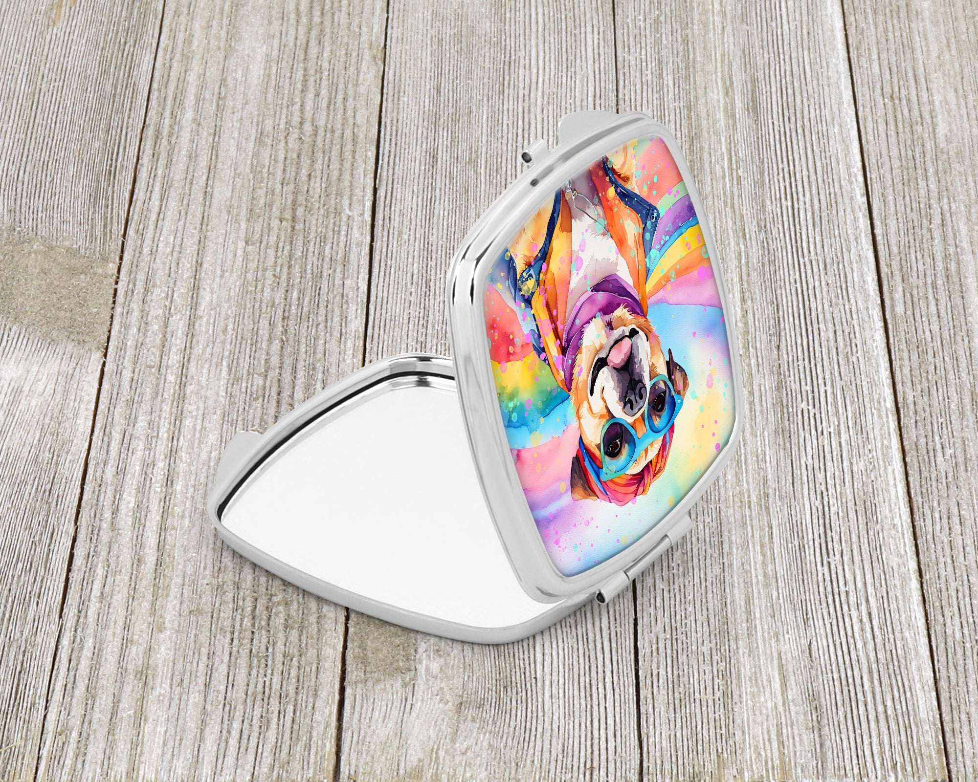 Pug Hippie Dawg Compact Mirror Decorative Travel Makeup Mirror for Women Girls Gifts Pocket Makeup Mirror Folding Handheld