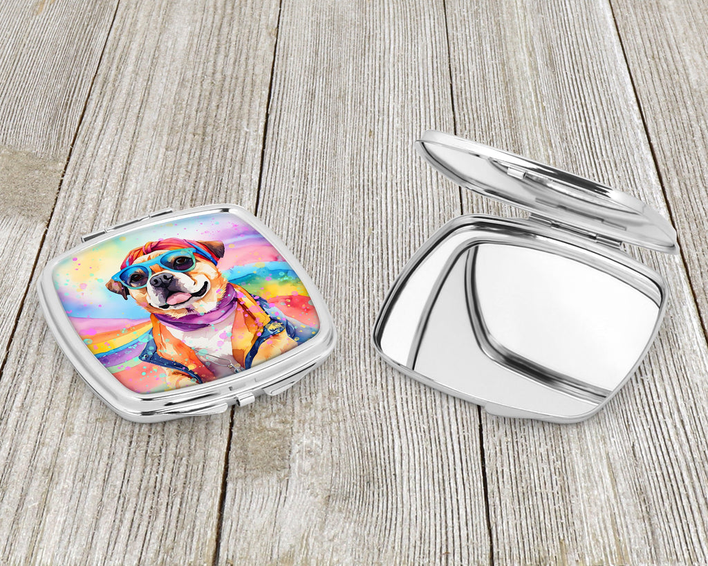 Pug Hippie Dawg Compact Mirror Decorative Travel Makeup Mirror for Women Girls Gifts Pocket Makeup Mirror Folding Handheld