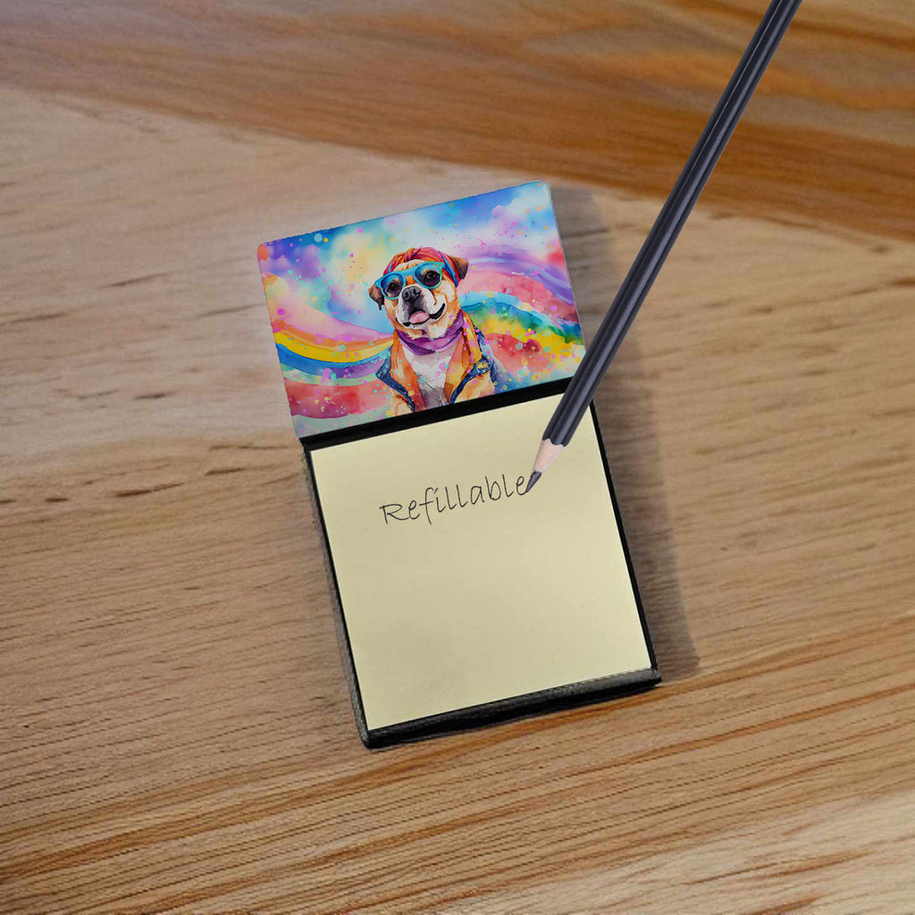 Pug Hippie Dawg Watercolor Sticky Note Holder Refillable Dispenser Desk Accessory 3x3 Pad Gift