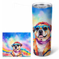 Pug Hippie Dawg Stainless Steel Skinny Tumbler 20 oz Vacuum Double Walled Reusable Insulated Travel Cup