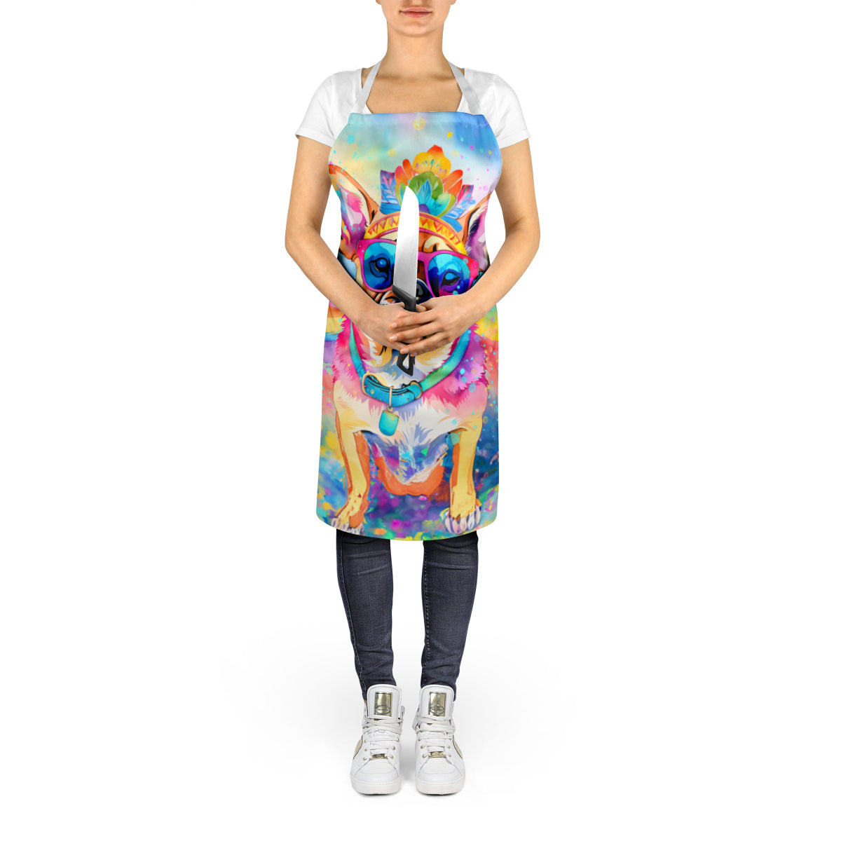 Pug Hippie Dawg Apron Cooking Kitchen Server Baking Crafts Gardening for Adult Women Men, Unisex, Large, Multicolor