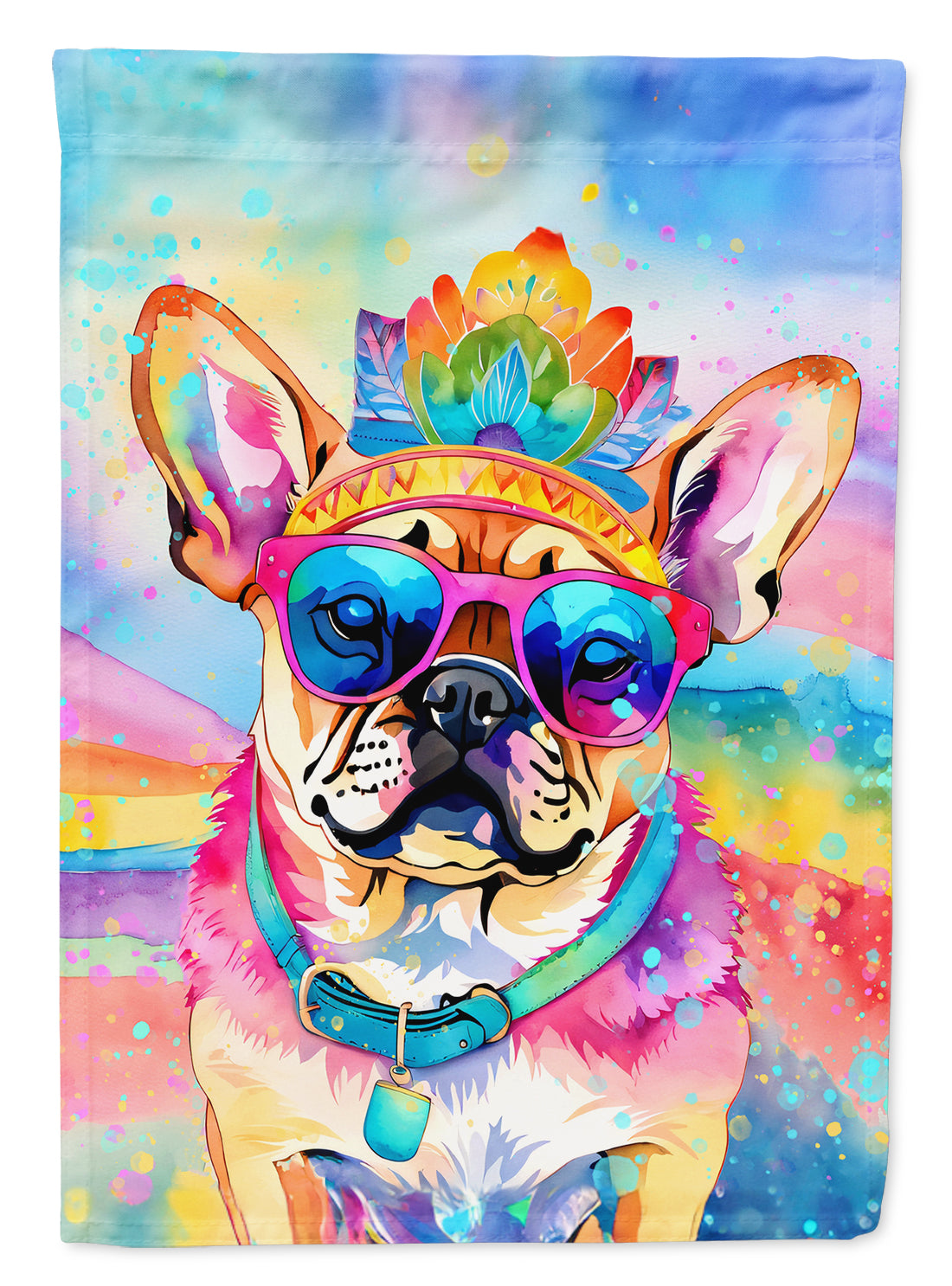 Pug Hippie Dawg House Flag 28x40 Porch Sleeve Pole Decorative Outside Yard Banner Artwork Wall Hanging, Polyester