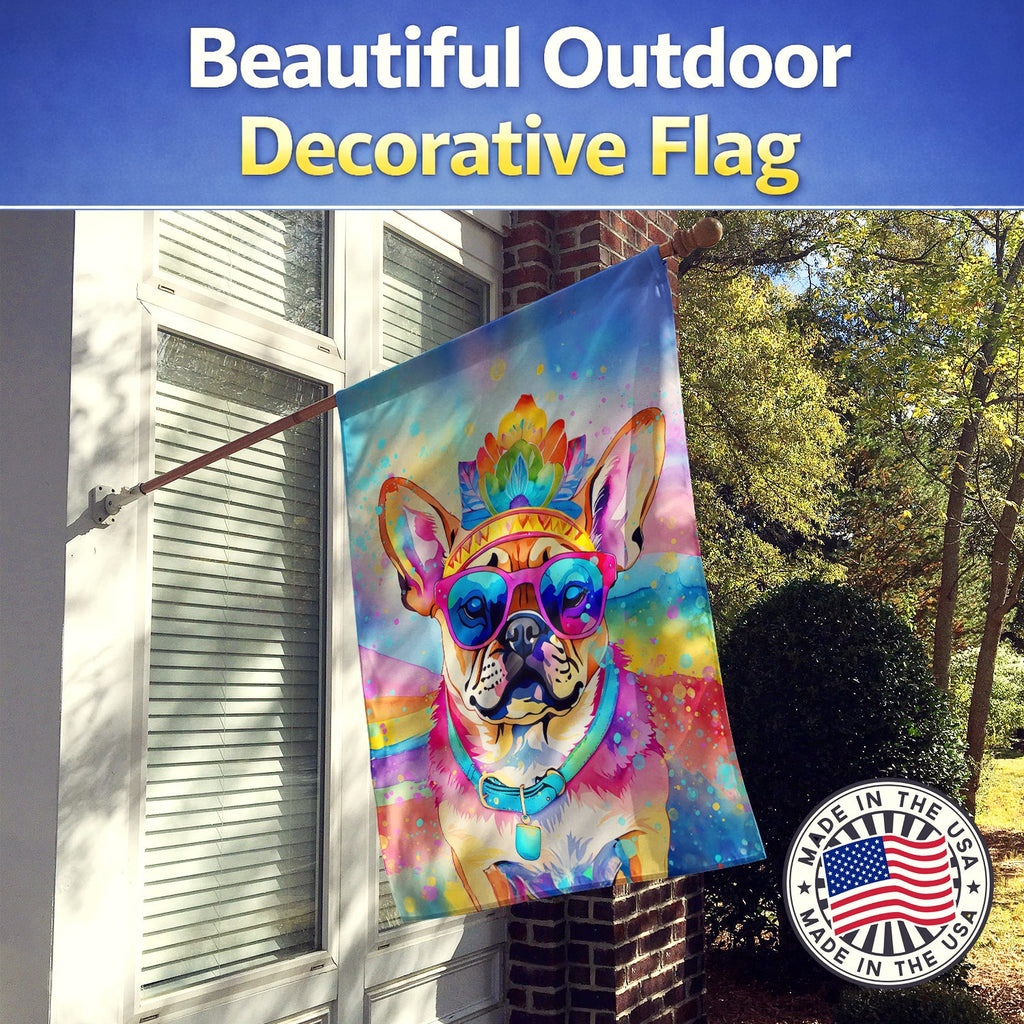 Pug Hippie Dawg House Flag 28x40 Porch Sleeve Pole Decorative Outside Yard Banner Artwork Wall Hanging, Polyester