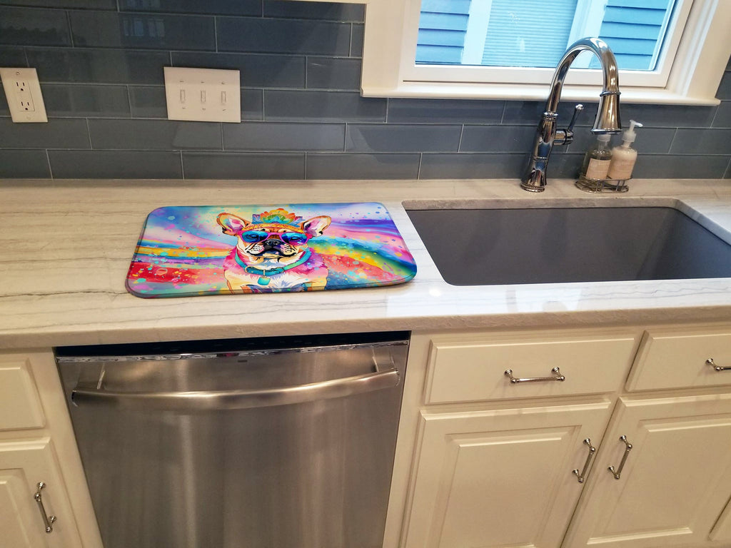 Pug Hippie Dawg Dish Drying Mat Absorbent Dish Drying Mat Pad for Kitchen Counter Dish Drainer Mat for Countertop, 14 x 21", Multicolor