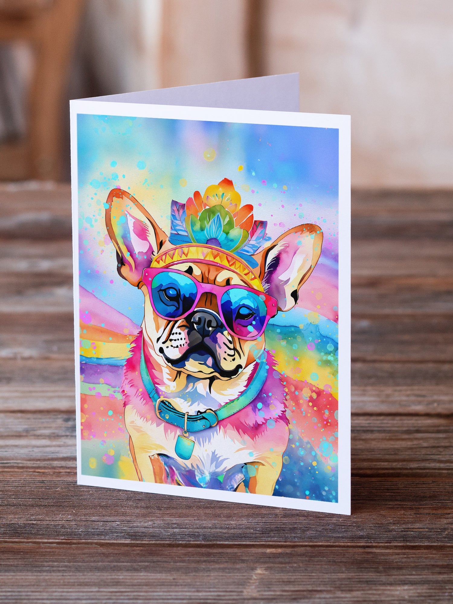 Pug Hippie Dawg Greeting Cards Pack of 8 Blank Cards with Envelopes Whimsical A7 Size 5x7