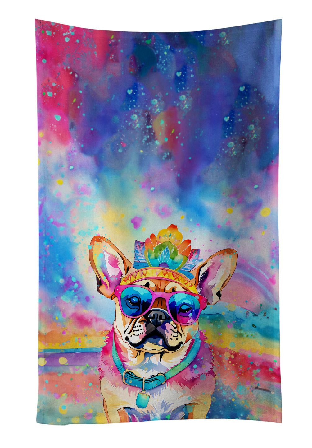 Pug Hippie Dawg Kitchen Towel Velour Plush Front and Cotton Loop Back Machine Washable