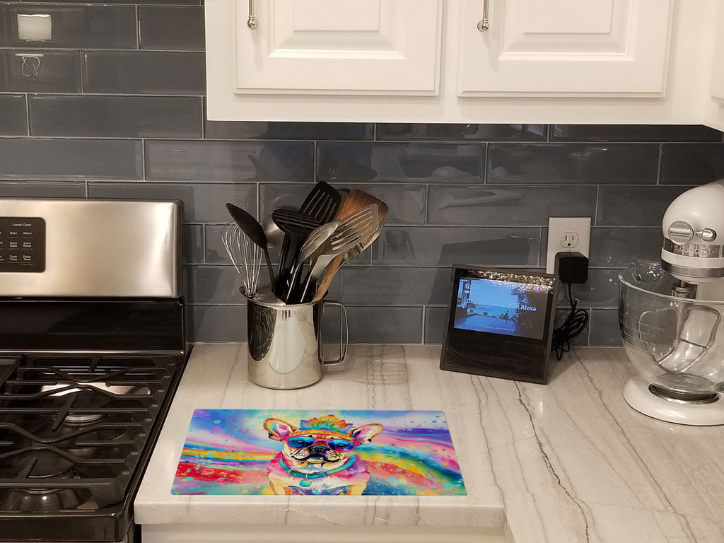 Pug Hippie Dawg Cutting Board Tempered Glass Kitchen Cutting Surface, Heat Resistant Chopping, Non-Slip Feet, Food Prep & Serving