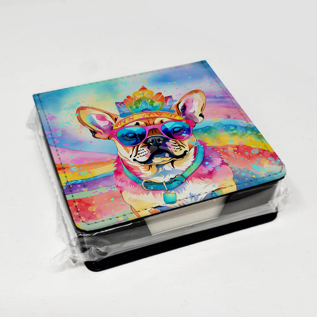 Pug Hippie Dawg PU Leather Note Paper Holder with Artist-Designed Cover, Desk Accessory, Office Gift