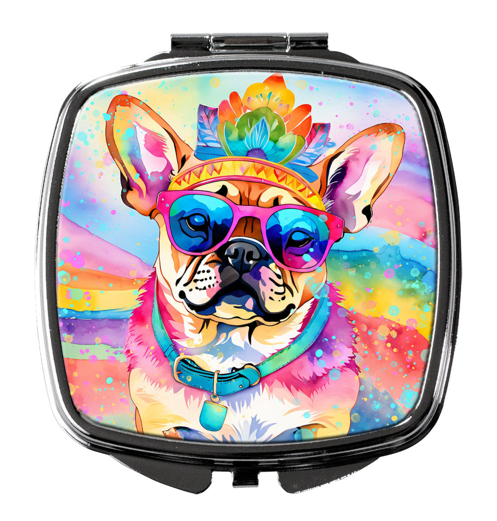 Pug Hippie Dawg Compact Mirror Decorative Travel Makeup Mirror for Women Girls Gifts Pocket Makeup Mirror Folding Handheld
