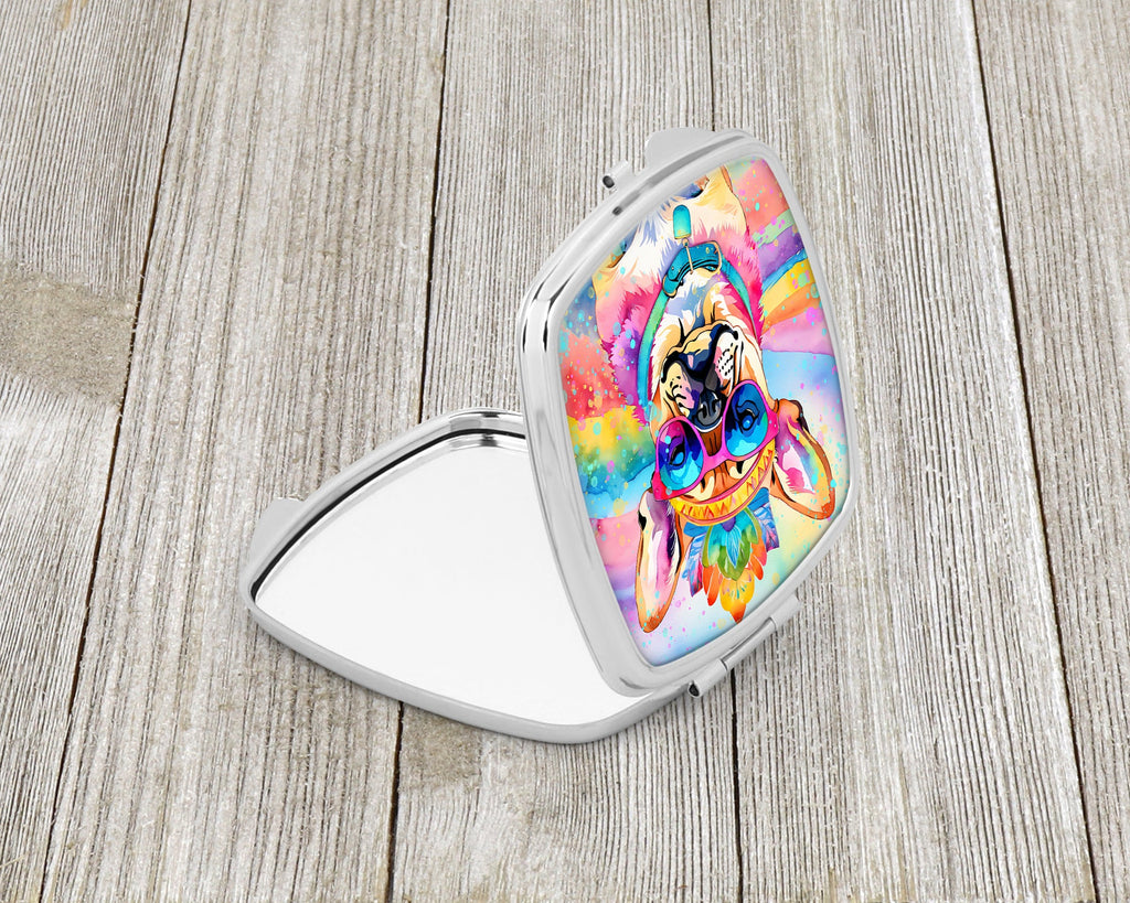 Pug Hippie Dawg Compact Mirror Decorative Travel Makeup Mirror for Women Girls Gifts Pocket Makeup Mirror Folding Handheld