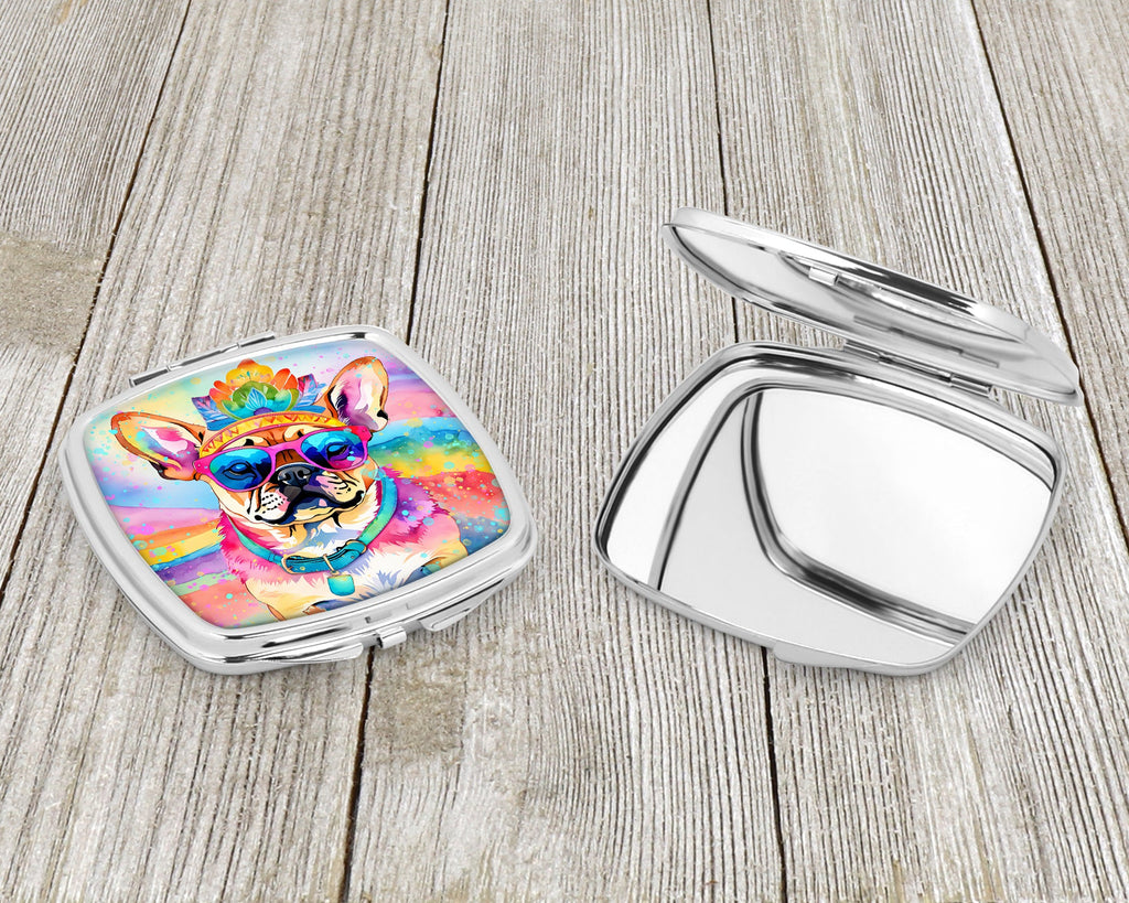 Pug Hippie Dawg Compact Mirror Decorative Travel Makeup Mirror for Women Girls Gifts Pocket Makeup Mirror Folding Handheld