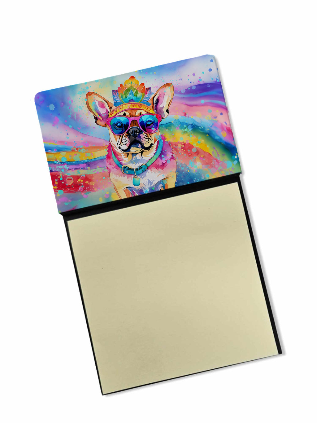 Pug Hippie Dawg Watercolor Sticky Note Holder Refillable Dispenser Desk Accessory 3x3 Pad Gift