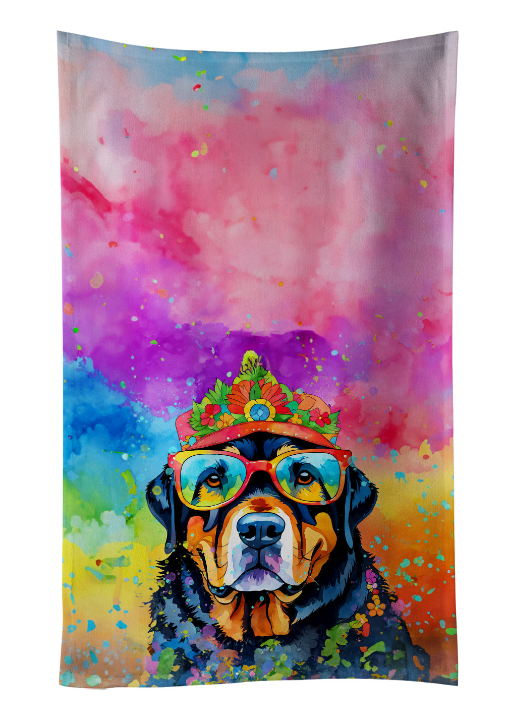 Rottweiler Hippie Dawg Kitchen Towel Velour Plush Front and Cotton Loop Back Machine Washable