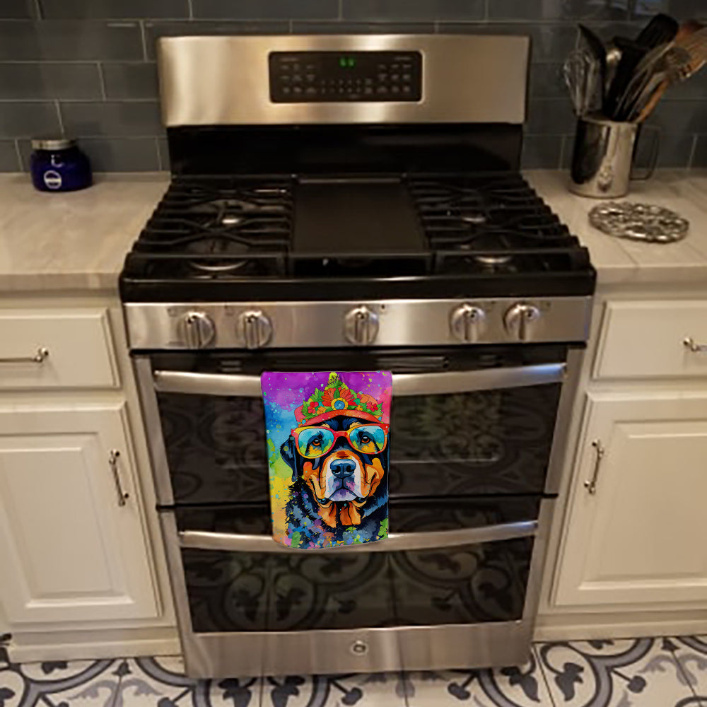 Rottweiler Hippie Dawg Kitchen Towel Velour Plush Front and Cotton Loop Back Machine Washable