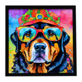 Rottweiler Hippie Dawg Framed Metal Print Bathroom, Kitchen, Office, Home Decor Wall Art Ready to Hang, Square, 8X8