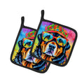 Rottweiler Hippie Dawg Pot Holder Set of 2 Heat Resistant Quilted Hot Pads 7.5 x 7.5 Inch, Insulated Kitchen Trivets for Cooking & Baking