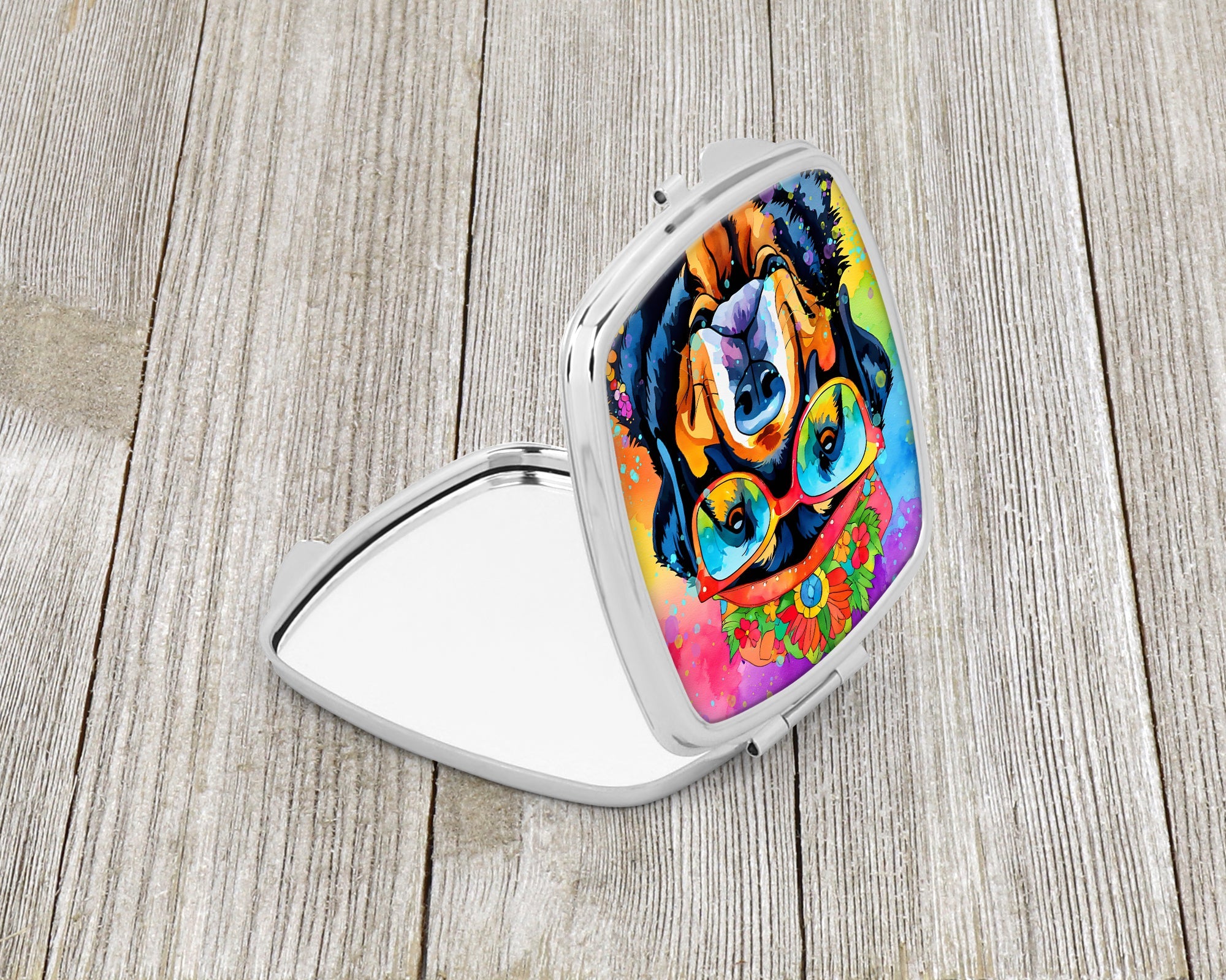 Rottweiler Hippie Dawg Compact Mirror Decorative Travel Makeup Mirror for Women Girls Gifts Pocket Makeup Mirror Folding Handheld