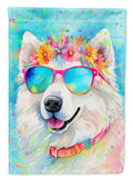 Samoyed Hippie Dawg House Flag 28x40 Porch Sleeve Pole Decorative Outside Yard Banner Artwork Wall Hanging, Polyester