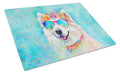 Samoyed Hippie Dawg Cutting Board Tempered Glass Kitchen Cutting Surface, Heat Resistant Chopping, Non-Slip Feet, Food Prep & Serving