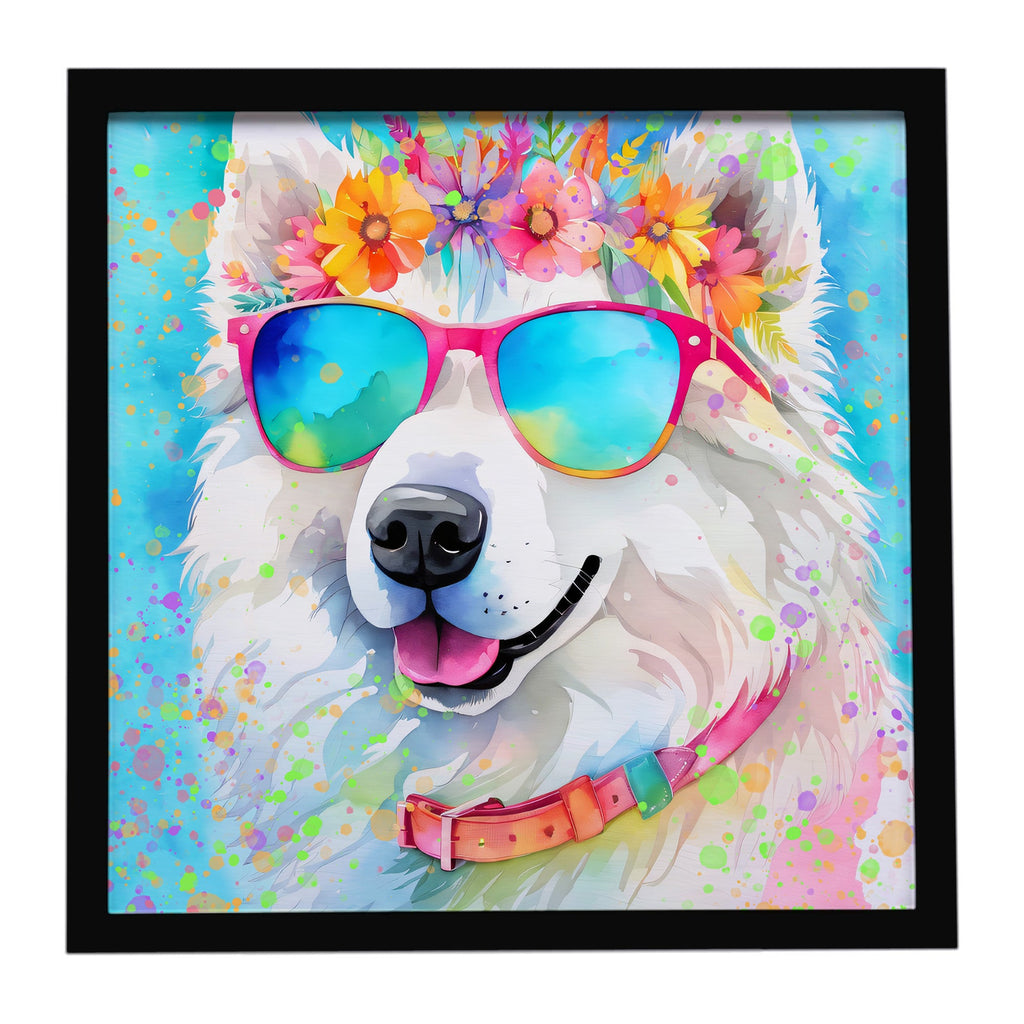 Samoyed Hippie Dawg Framed Metal Print Bathroom, Kitchen, Office, Home Decor Wall Art Ready to Hang, Square, 8X8