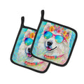 Samoyed Hippie Dawg Pot Holder Set of 2 Heat Resistant Quilted Hot Pads 7.5 x 7.5 Inch, Insulated Kitchen Trivets for Cooking & Baking