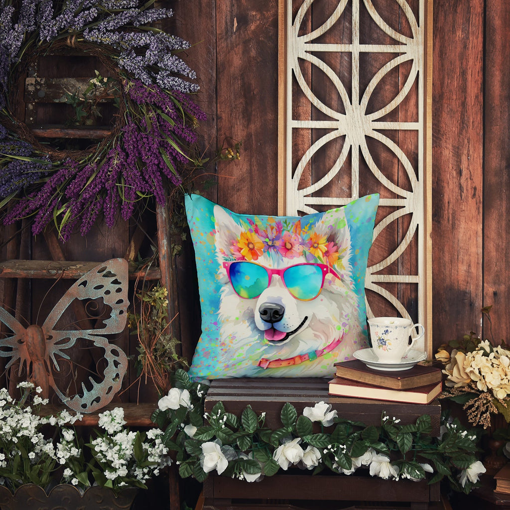 Samoyed Hippie Dawg Decorative Throw Pillow 14x14 Indoor Outdoor Accent Cushion, Fabric Cover with Insert for Sofa, Bed, Porch & Living Room