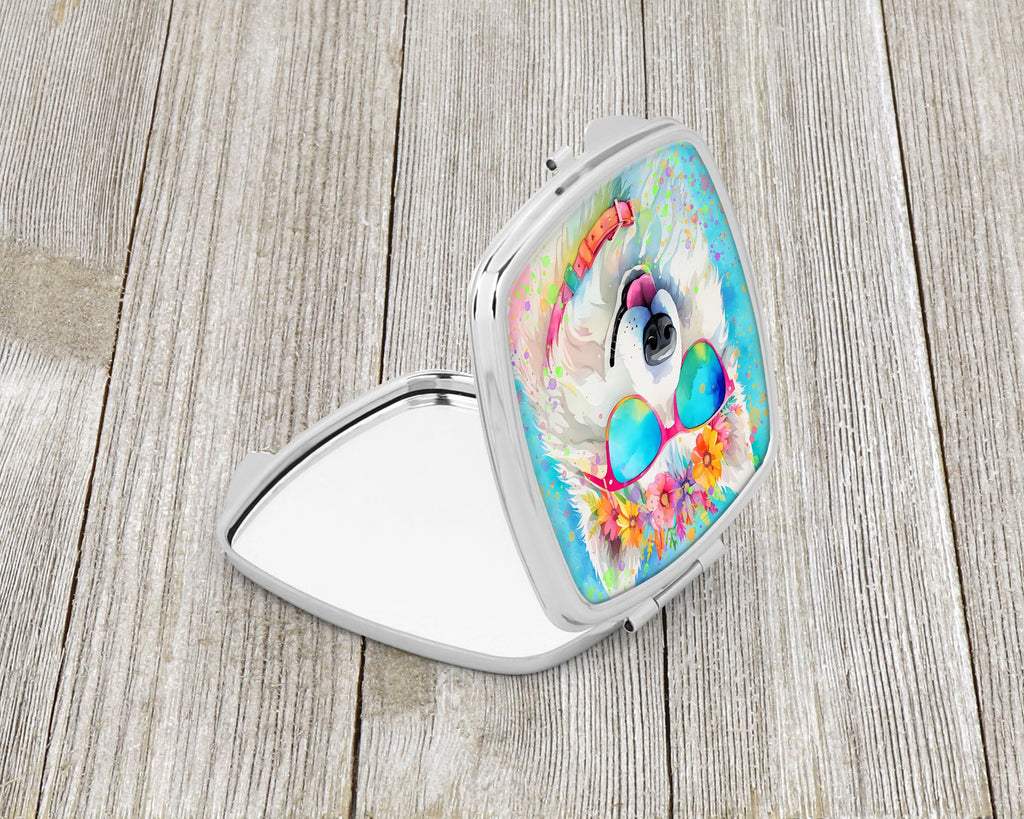 Samoyed Hippie Dawg Compact Mirror Decorative Travel Makeup Mirror for Women Girls Gifts Pocket Makeup Mirror Folding Handheld