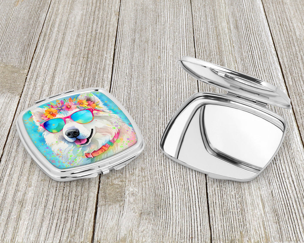Samoyed Hippie Dawg Compact Mirror Decorative Travel Makeup Mirror for Women Girls Gifts Pocket Makeup Mirror Folding Handheld