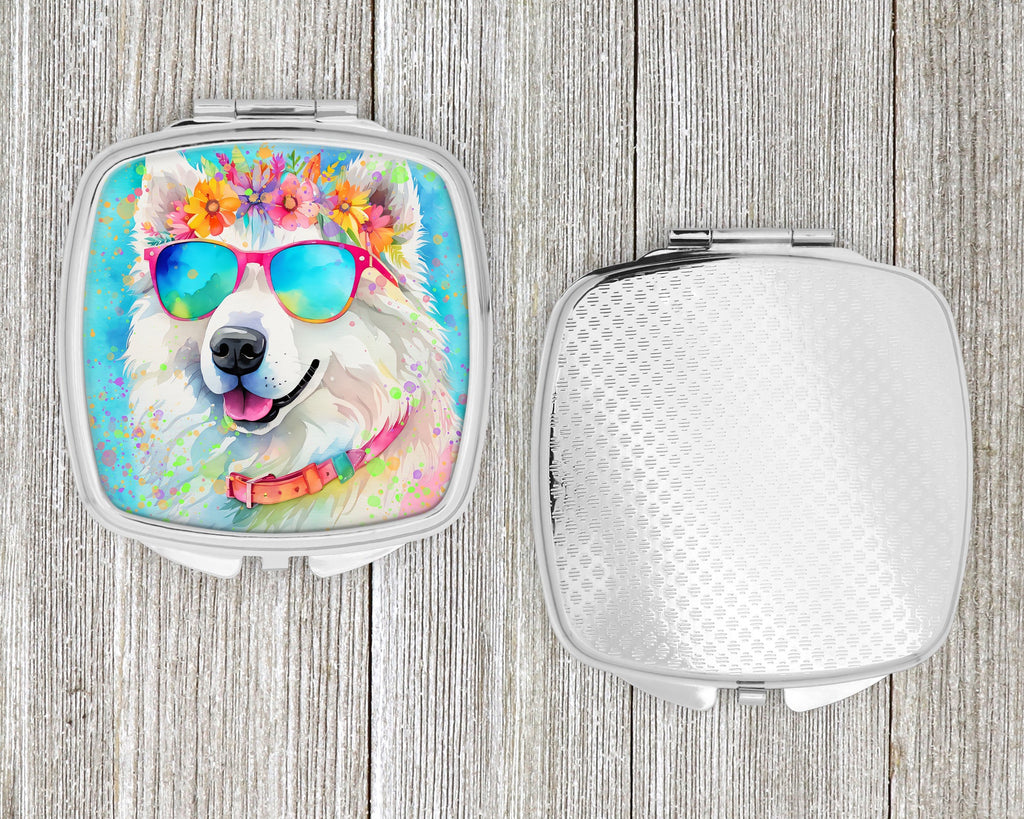 Samoyed Hippie Dawg Compact Mirror Decorative Travel Makeup Mirror for Women Girls Gifts Pocket Makeup Mirror Folding Handheld