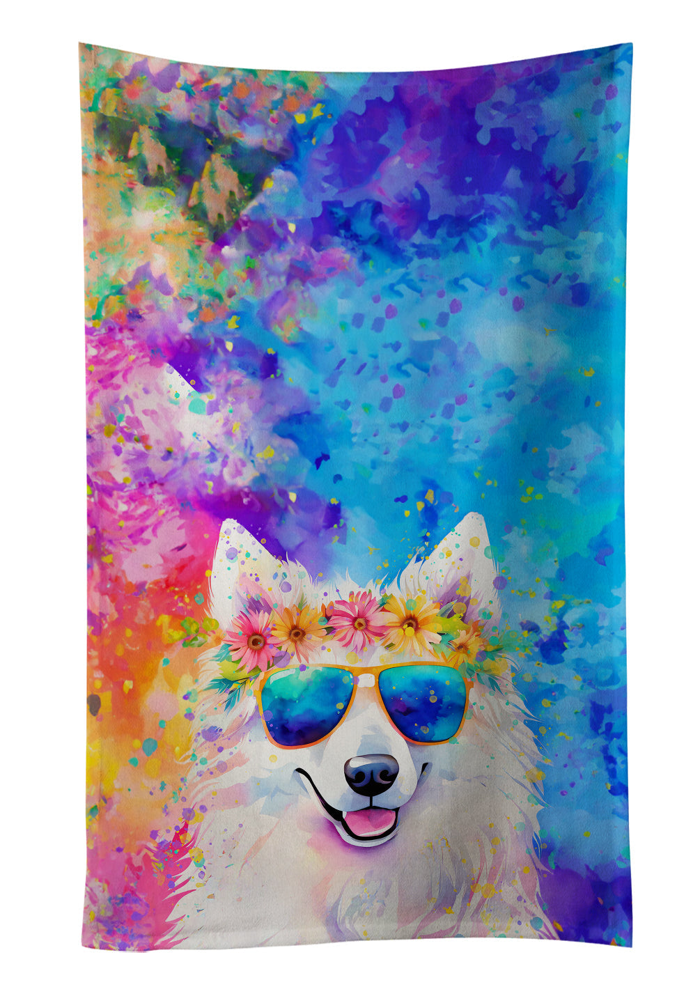 Samoyed Hippie Dawg Kitchen Towel Velour Plush Front and Cotton Loop Back Machine Washable