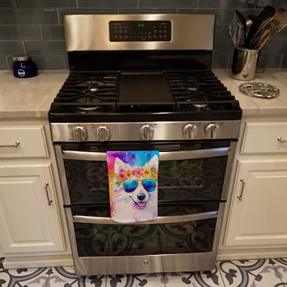 Samoyed Hippie Dawg Kitchen Towel Velour Plush Front and Cotton Loop Back Machine Washable