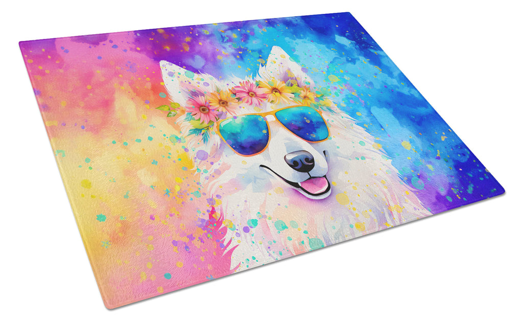 Samoyed Hippie Dawg Cutting Board Tempered Glass Kitchen Cutting Surface, Heat Resistant Chopping, Non-Slip Feet, Food Prep & Serving