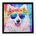 Samoyed Hippie Dawg Framed Metal Print Bathroom, Kitchen, Office, Home Decor Wall Art Ready to Hang, Square, 8X8