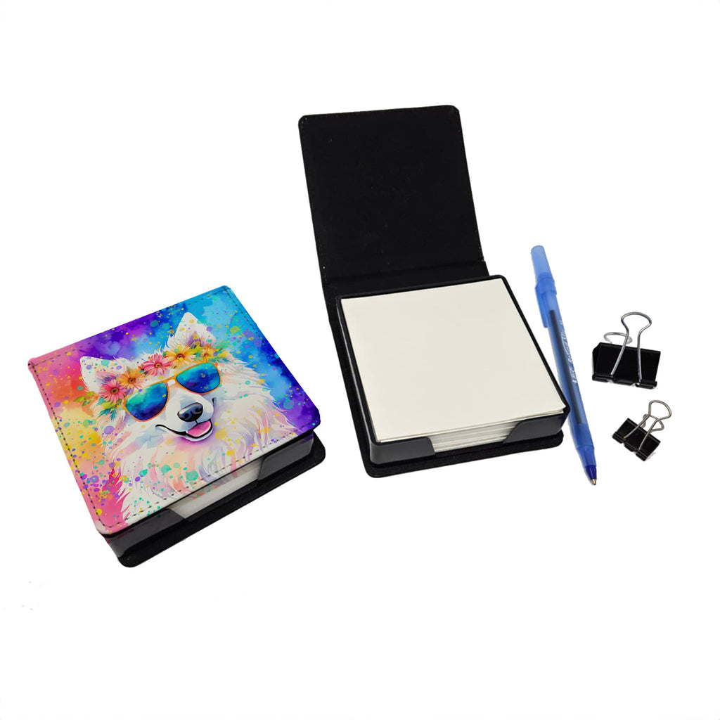 Samoyed Hippie Dawg PU Leather Note Paper Holder with Artist-Designed Cover, Desk Accessory, Office Gift