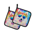Samoyed Hippie Dawg Pot Holder Set of 2 Heat Resistant Quilted Hot Pads 7.5 x 7.5 Inch, Insulated Kitchen Trivets for Cooking & Baking