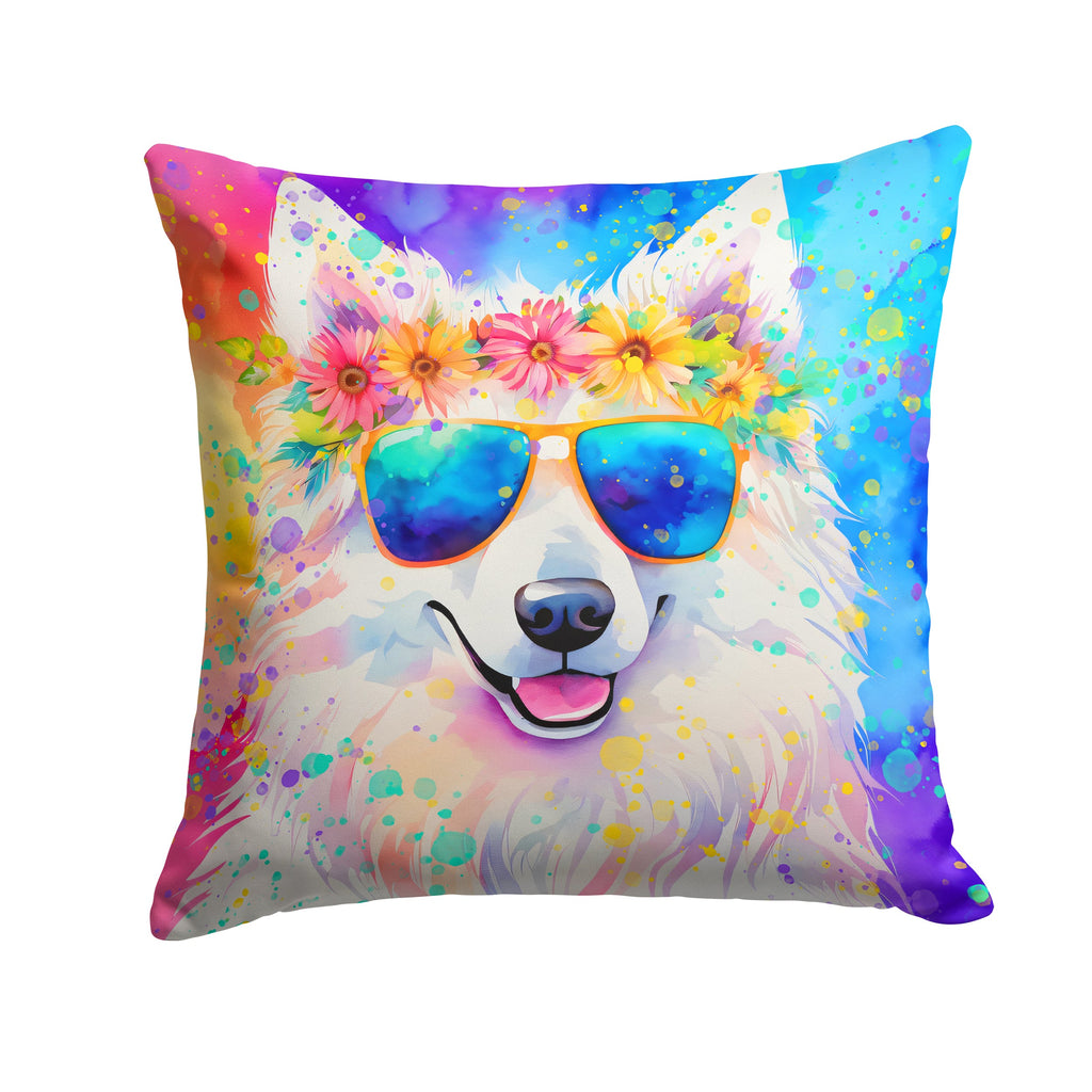 Samoyed Hippie Dawg Decorative Throw Pillow 14x14 Indoor Outdoor Accent Cushion, Fabric Cover with Insert for Sofa, Bed, Porch & Living Room