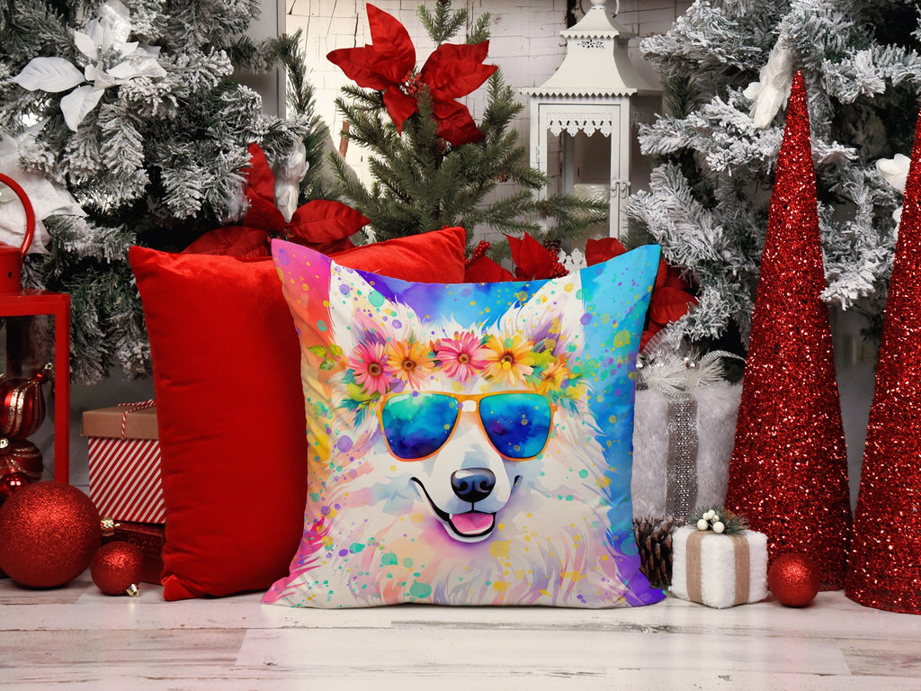 Samoyed Hippie Dawg Decorative Throw Pillow 14x14 Indoor Outdoor Accent Cushion, Fabric Cover with Insert for Sofa, Bed, Porch & Living Room